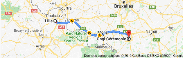 itinéraire de Lille à ongi-ceremonie