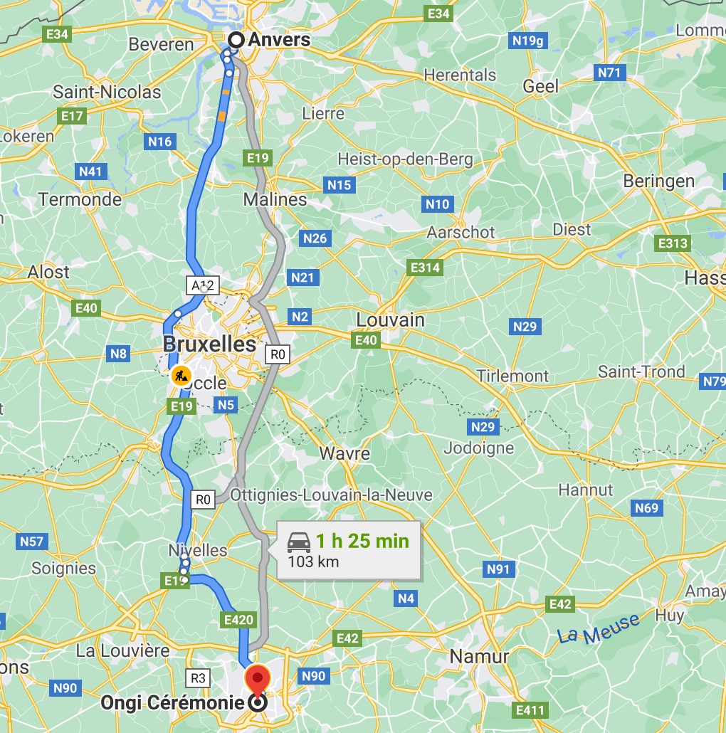 Itinéraire de Anvers à Ongi-ceremonie