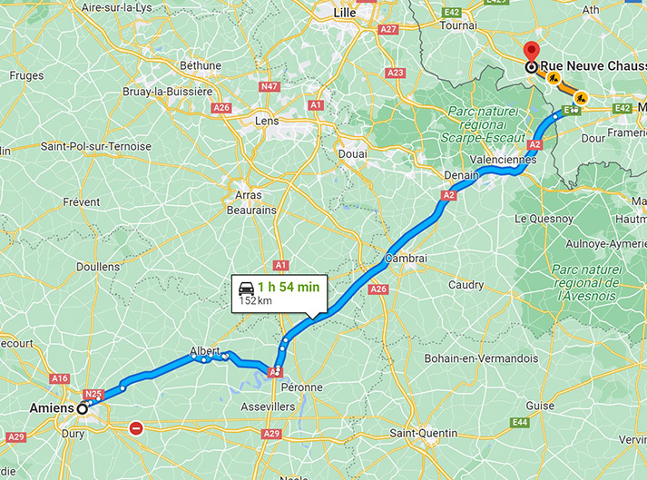 Itinéraire de Amiens à Ongi-ceremonie