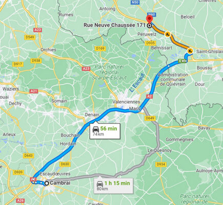 itinéraire de Cambrai ST-Quentin à Ongi-ceremonie