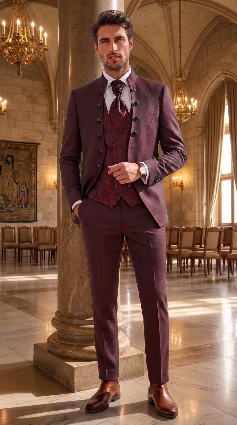Costume de marié bordeaux Bergamo - Ongi Cérémonie