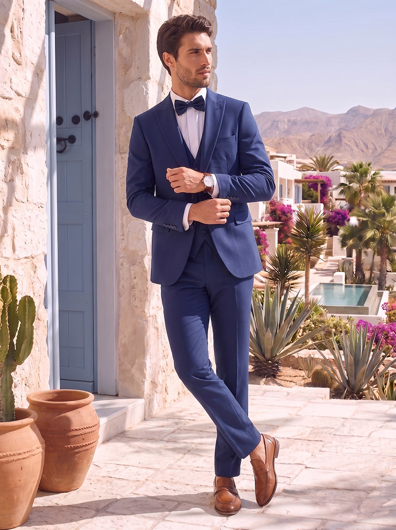 Costume 3 pièces bleu marine avec nœud papillon