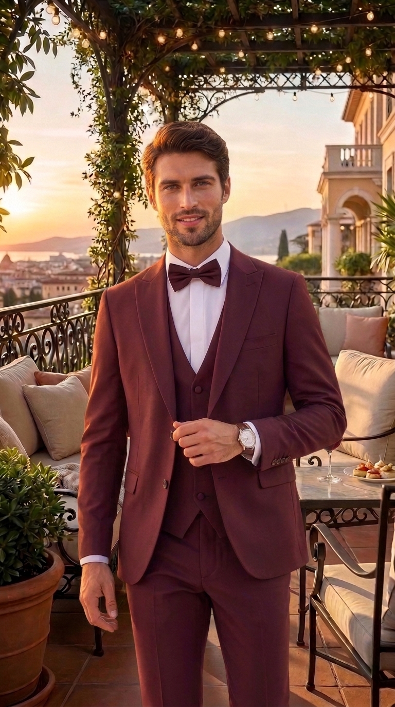 Costume de marié bordeaux Cancun - Ongi Cérémonie